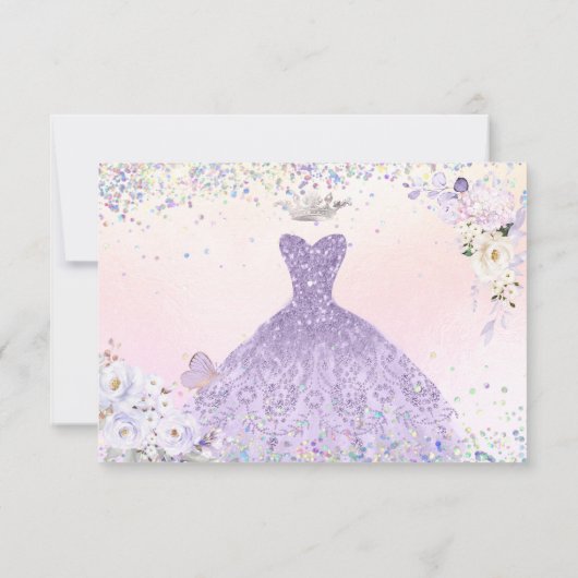 Lila Quinceanera Rett Date Holographic Confetti Einladung (Rückseite)