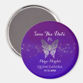 Lila Quinceanera Save the Date Einladung Magnet (Vorderseite/Rückseite)