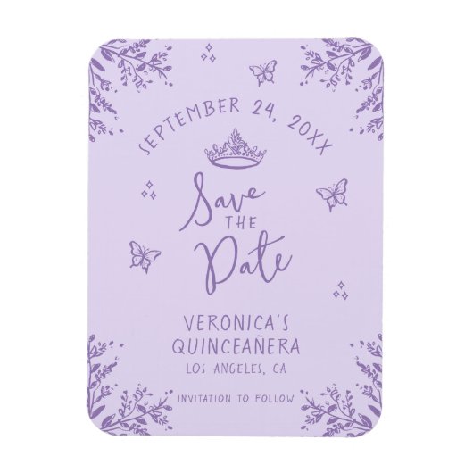 Lila Quinceanera Save the Date flexibel Magnet (Vertikal)