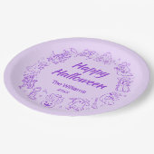 Lila Quirky Hand Drawn Cowboy Happy Halloween Pappteller (Schrägansicht)