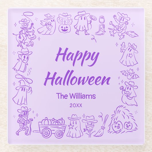 Lila Quirky Hand Drawn Scribles Halloween Glasuntersetzer (Vorderseite)