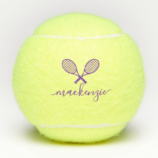 Lila Racquets mit Name Personalisiert Tennisbälle (Vorderseite)