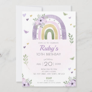 Lila Rainbow Birthday Party Einladen Boho Blume Einladung