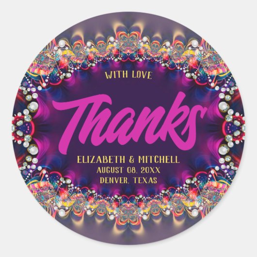 Lila Rainbow Jewel Fraktal Lace Danke Runder Aufkleber (Vorderseite)
