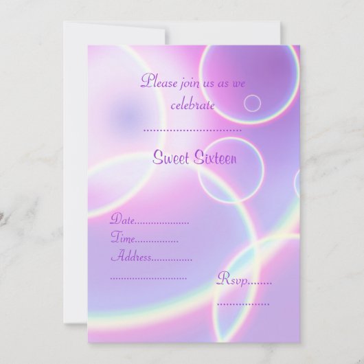 LILA RAINBOW-KREIS 16 . GEBURTSTAG-EINLADUNG EINLADUNG (Vorderseite)