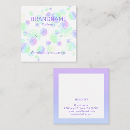 Lila Rainbow-Seifenblasen Ohrringe Display Quadratische Visitenkarte (Vorne/Hinten)