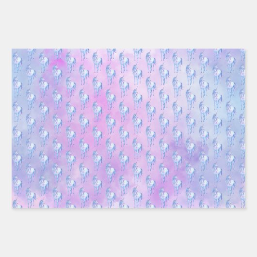 Lila Rainbow Unicorn Geschenkpapier Set (Vorderseite 3)