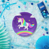 Lila Rainbow Unicorn Party Personalisiert Name Pappteller (Party)