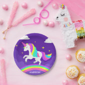 Lila Rainbow Unicorn Party Personalisiert Name Pappteller (Party)