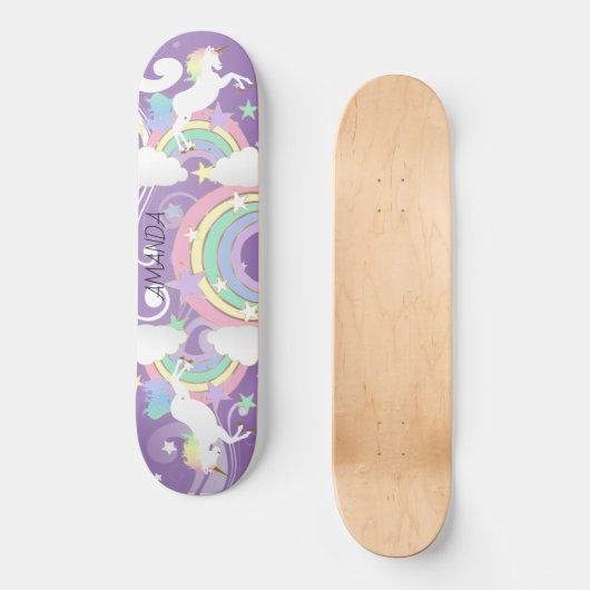 Lila Rainbow Unicorn Skateboard (Vorderseite)