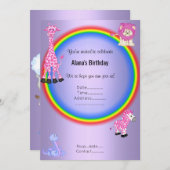 Lila Rainbow Zoo Geburtstagsparty Einladung (Vorne/Hinten)