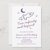 Lila Raketenschiff Weltraum 2. Geburtstag Einladung (Vorderseite)