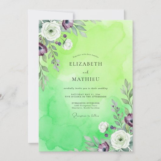 Lila Ranunculus Eukalyptus Hochzeit Einladung (Vorderseite)