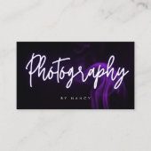 Lila Rauch Neon Fotografie-Script Visitenkarte (Vorderseite)