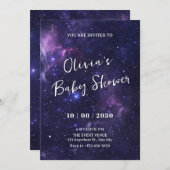 Lila Raumgalaxie Babydusche Einladung (Vorne/Hinten)