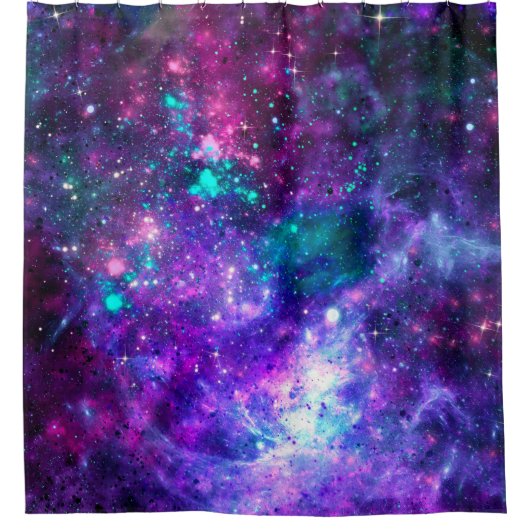 Lila Raumgalaxie Kosmischer Spacey Aquamarin Pink Duschvorhang (Vorderseite)