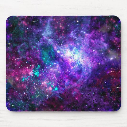 Lila Raumgalaxie Kosmischer Spacey Aquamarin Pink Mousepad (Vorne)