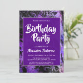 Lila Raumgalaxie mit Sternen Geburtstag Einladung (Stehend Vorderseite)