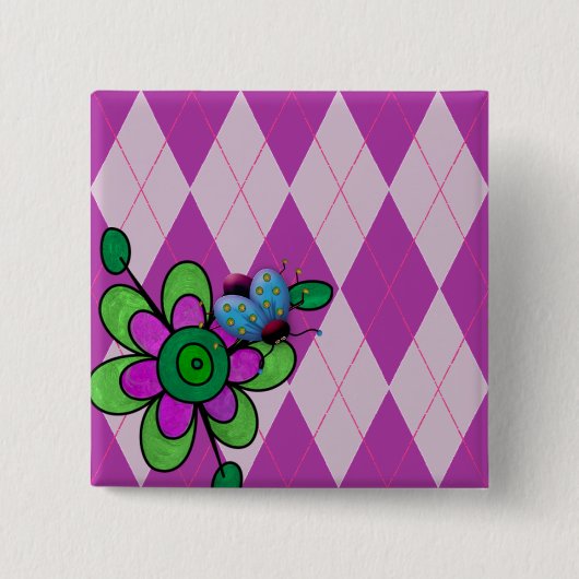 Lila Raute Ladybug & Blume Button (Vorderseite)