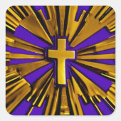 Lila Rays Cross Quadratischer Aufkleber (Vorderseite)