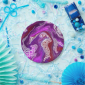 Lila Red Abstrakt Modern Marbella Fluid Art Pappteller (Party)