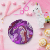 Lila Red Abstrakt Modern Marbella Fluid Art Pappteller (Party)