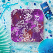 Lila Red Abstrakt Modern Marbella Fluid Art Pappteller (Party)