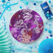 Lila Red Abstrakt Modern Marbella Fluid Art Pappteller (Party)