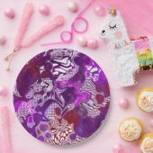 Lila Red Abstrakt Modern Marbella Fluid Art Pappteller (Party)