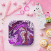 Lila Red Abstrakt Modern Marbella Fluid Art Pappteller (Party)