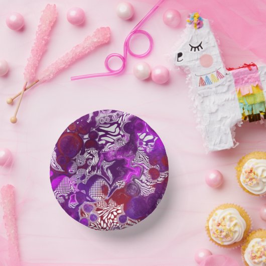 Lila Red Abstrakt Modern Marbella Fluid Art Pappteller (Party)