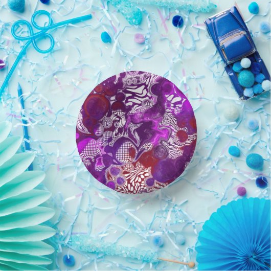 Lila Red Abstrakt Modern Marbella Fluid Art Pappteller (Party)