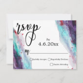 Lila Red Aqua Abstrakt Watercolor Wedding RSVP Karte (Vorderseite)