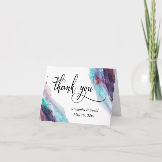 Lila Red Aqua Wasserfarbe Modern Danke (Vorderseite)