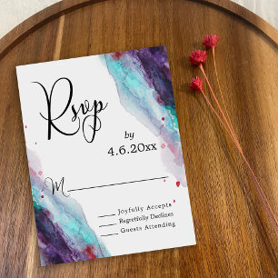 Lila Red Aqua Watercolor Moderne Hochzeit RSVP Karte