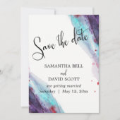 Lila Red Aqua Watercolor Moderne Save the Date Einladung (Vorderseite)