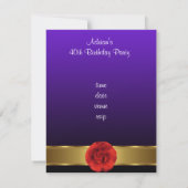 Lila Red Blume Gold Fantastische 40. Einladung (Rückseite)