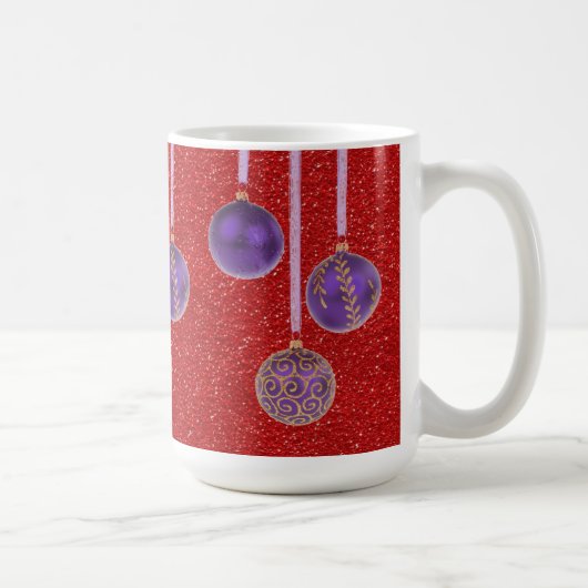 Lila Red Glitzer Frohe Weihnachtsbaumklänge Tasse (Rechts)