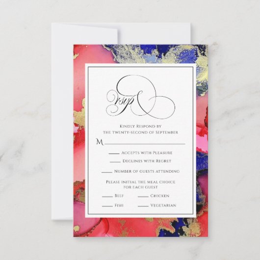 Lila Red Gold Geode Wedding RSVP Karte (Vorderseite)