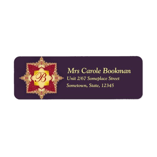 Lila Red Golden Royal Monogram Address Label (Vorne)