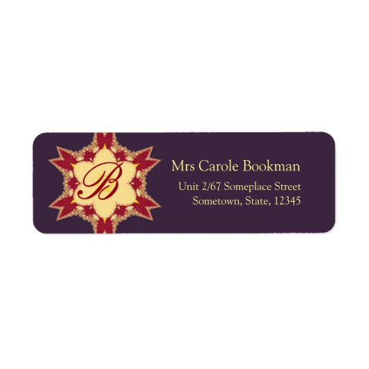 Lila Red Golden Royal Monogram Address Label (Vorne)