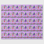 Lila Red Green Illustration Snowman & Christmas Geschenkpapier (Flach)