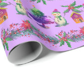 Lila Red Green Illustration Snowman & Christmas Geschenkpapier (Rolleneckpunkt)