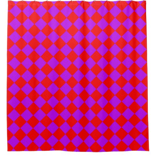 Lila Red Schachbrett Diamond Pattern Duschvorhang (Vorderseite)