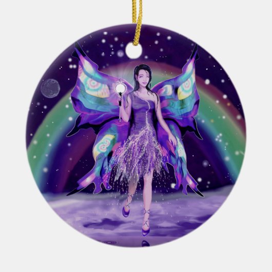 Lila Regen Fairy Keramik Ornament (Vorne)