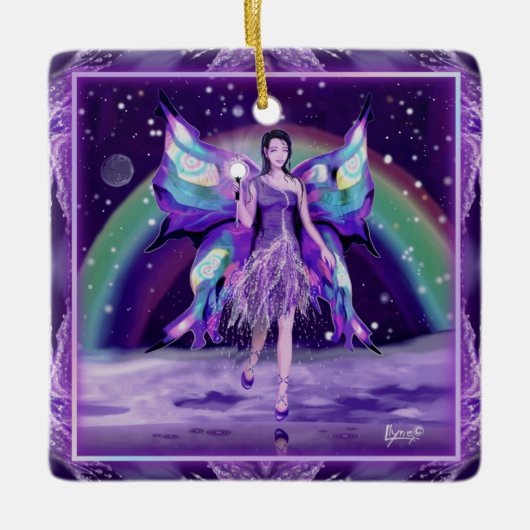 Lila Regen Fairy Keramikornament (Vorderseite)