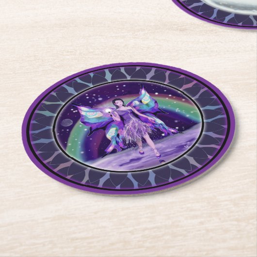 Lila Regen Fairy Runder Pappuntersetzer (Angewinkelt)