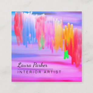 Lila Regenbogen Aquarell Abstrakt gestrichen Quadratische Visitenkarte