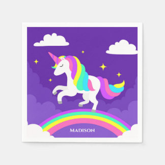 Lila Regenbogen Einhorn Personalisierter Name Magi Serviette
