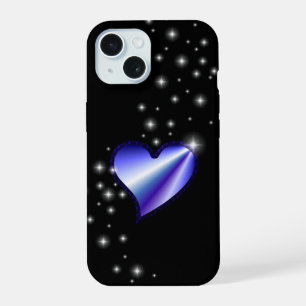 Lila Regenbogenherz mit Sternen auf schwarz iPhone 15 Hülle